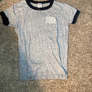 PINK Victoria's Secret Heather Blue Ringer Tee with Navy Trim